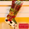 Green burlap Christmas stocking with reindeer design and red plaid cuff, 30x48 cm size - Reindeer Style (067-C)