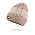 Gorro de punto a rayas crema y caqui con etiqueta Fashion y textura de canalé suave - Caqui