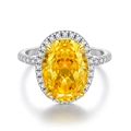 Luxury S925 silver ring featuring a 10ct radiant yellow oval gemstone with halo diamonds - US 5 / Yellow Zircon