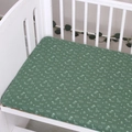 Fitted baby crib sheet with deep green cartoon animal print and elasticated edges - Green Animal / 120*60cm