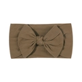 Soft nylon baby headband with a large brown fabric bow on a clean white background - Dark Brown