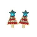 Detailed view of Christmas tree earrings with colorful rhinestones and blue star jewel - Full Rhinestone Christmas Tree