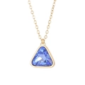 Golden triangle necklace with clear blue crystal pendant on a minimalist chain - Gold Blue Triangle Necklace (KN231977-K)