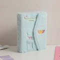Detail of light blue plush photo album with magnetic clasp and Sweet Love embroidery - Blue (Cover Only)