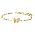 18K gold plated bracelet featuring a sparkling zircon butterfly charm and wide link chain - Full Diamond Butterfly