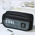 Large black minimalist pencil case made of durable canvas with clear PVC window - Black