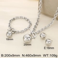 Silver titanium steel jewelry set with large metal spheres and OT toggle clasp - Silver 3-Piece Set (Necklace + Bracelet + Earrings)