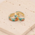 Pendientes retro dorados con flores de esmalte de colores sobre piedra elegante - Azul oscuro
