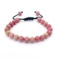 Pink natural tiger eye stone beads bracelet with adjustable black braided rope - Rhodochrosite