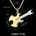 Silver and gold color guitar pendant necklace in stainless steel with crystal accents - Guitar No.15 + 70cm Steel Chain