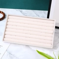 Cream velvet jewelry tray with 10 slots for rings and earrings display and storage - Ring Slots / Beige