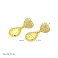 Detail showing dimensions of gold heart and teardrop earrings with cubic zirconia - Heart Drop Dangle Style (DE240608-E)