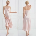 Pale pink silk slip nightgown with delicate lace embroidery and satin finish - Flesh Pink
