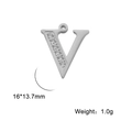 Polished silver stainless steel V-letter pendant with crystals, 16x13.7mm and 1g weight - Letter V