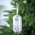 Transparent emerald-cut acrylic gemstone pendant with ribbon for Christmas tree decor - Silver