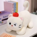 Peluche gatto bianco con ornamento a mela rossa e viso ricamato che fa l'occhiolino - Bianco