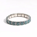 Detail of stainless steel modular charm bracelet with green and blue floral enamel pattern - Silver Green Blue Plant Pattern Style (款式17)