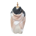 Plaid cashmere-like scarf with tassels in beige pink and dark grey checkered pattern - B24 Beige Pink Mixed Plaid