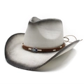 Western strohoed met brede rand in grijs verloop met blauwe evil eye bedelversiering - M(56-58cm) / Wit