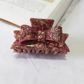 Deep burgundy marble acetate hair claw with rhinestone-studded 3D bow design - Purple Floral