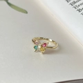 Adjustable gold 925 silver ring featuring a butterfly set with vibrant colorful gemstones - Gold Butterfly Multi-color (JZ0818)