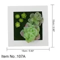 Artificial succulent wall art in white frame measuring 15cm with green plants - Style 107A