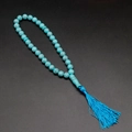 Blue marble patterned prayer beads with long silk tassel for meditation and jewelry - Synthetic Turquoise