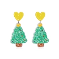 Christmas earrings featuring yellow hearts and green acrylic Christmas trees on white background - Yellow Heart Christmas Tree