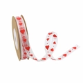 White translucent ribbon with red heart print on brown paper spool for gift wrapping - Style 3-White Semi-Transparent Mesh Red Heart-10mmx10m