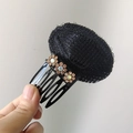 Black hair volumizing clip with sponge base and elegant rhinestone flower decoration - Yellow Rhinestone Hair Comb Base (F87)