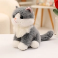 Cute lifelike sitting plush cat doll in grey and white soft faux fur material - 20cm / Gray Cat