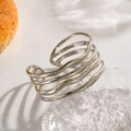 Silver multi-layer open cuff bracelet with lava texture and hammered metal finish - Silver Multi-layer Matte