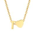 18K gold plated necklace featuring a heart charm and letter T pendant on O-chain - Gold - Letter T