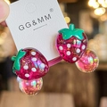 Pair of strawberry hair ties for children in red resin on a pink elastic band - Bead Rose Red Strawberry