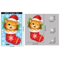 Christmas window sticker set with orange cat in a red stocking and white snowflakes - BQ635