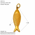 Detailed 21mm fish pendant in 18k gold plated 304 stainless steel with dimensions - Small Fish Shape(SP911G)