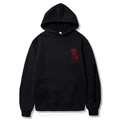 Black 'People Are Poison' hoodie with red rose outline graphic and sleeve lettering - Black 345