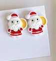 Cute Santa Claus clip-on earrings for girls with red enamel finish and festive design - 28# Enamel Santa Claus / Clip-on Earrings Pair