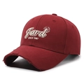 Unisex burgundy cotton baseball cap with Fard 1987 embroidery and distressed brim - Adjustable / Red