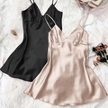 Elegant silk V-neck slip dresses in black and champagne on a soft white faux fur background - Black + Champagne (2-Piece Set)