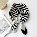 Elegant satin silk scarf with black white herringbone stripes and yellow polka dots - Black with Yellow Dots and Stripes