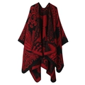 Close-up of black and red paisley knit shawl with intricate ethnic patterns and hem detail - One Size / Paisley-Red