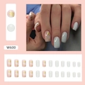 Uñas postizas cuadradas rosas y blancas con copos de pan de oro y acabado liso - W600 Copos de Pan de Oro (Tipo Pegamento)