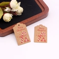 Close-up of brown kraft paper Christmas gift tags with red Merry Christmas print and holly - Style 9/Candy Cane & Holly / 3*5cm [100Pcs]