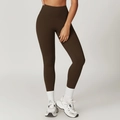 Women's high waist yoga leggings in dark brown with moisture-wicking stretch fabric - Coffee