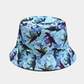 Detail van cartoon dinosaurus patroon op lichtblauwe tie-dye omkeerbare vissershoed - M (56-58cm) / 1# Lichtblauw Tie-dye Dinosaurus