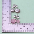 Mini pink cherry fruit charm for DIY bracelets and necklaces with silver leaf detail - Style 53