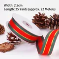 2.5cm red green gold striped Christmas ribbon roll for holiday gift box decoration - 2.5cm Wide Red Green Striped Ribbon 25 Yards