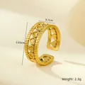 Detail view of 18K gold plated stainless steel ring showing hollow heart pattern and dimensions - Hollow Heart Horizontal Stripe
