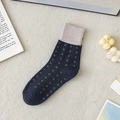 Navy blue polka dot wool blend socks with a pink ribbed cuff for a vintage style - Polka Dot Navy Blue